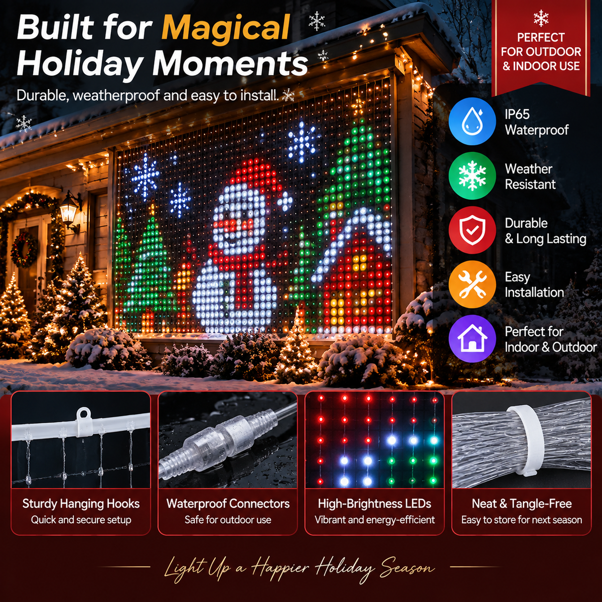 🔥LAST DAY 49% OFF -🎄 Smart Pixel Curtain Lights™ | App-Controlled RGB Holiday Display