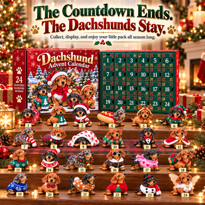 🎄 24 Days of Dachshund Joy™ – Christmas Advent Calendar with 24 Collectible Dachshund Figurines
