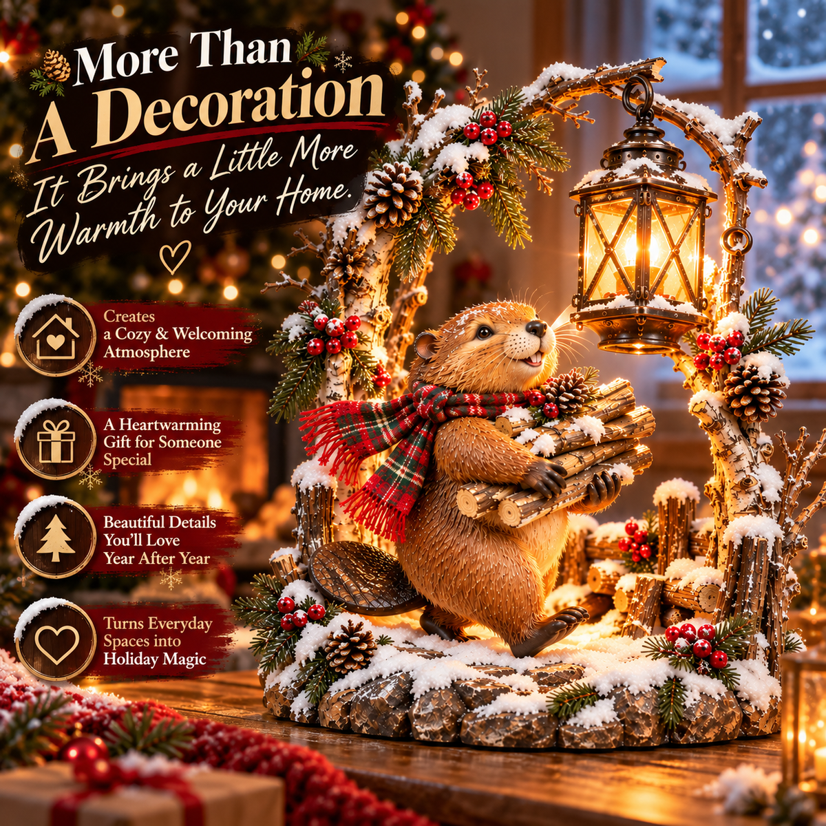 🦫 The Christmas Woodkeeper – Lighted Woodland Beaver Holiday Scene