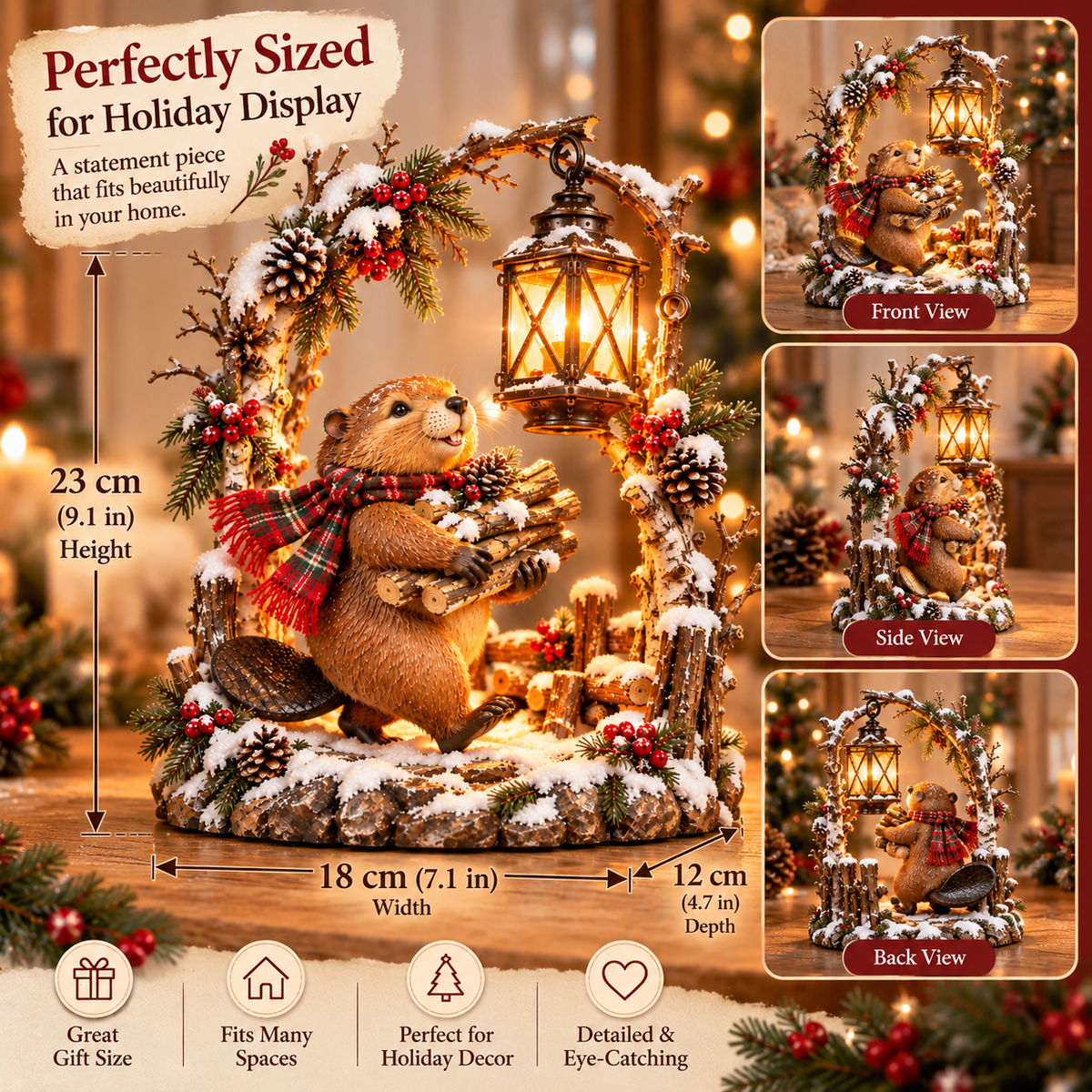 🦫 The Christmas Woodkeeper – Lighted Woodland Beaver Holiday Scene