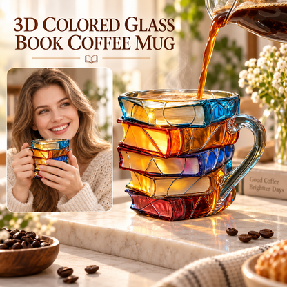 ⏰Limited Stock 50% OFF -📚 Hand-Painted 3D Book Stack Glass Mug