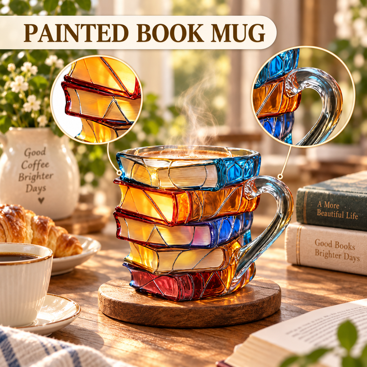 ⏰Limited Stock 50% OFF -📚 Hand-Painted 3D Book Stack Glass Mug