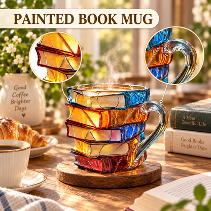 ⏰Limited Stock 50% OFF -📚 Hand-Painted 3D Book Stack Glass Mug