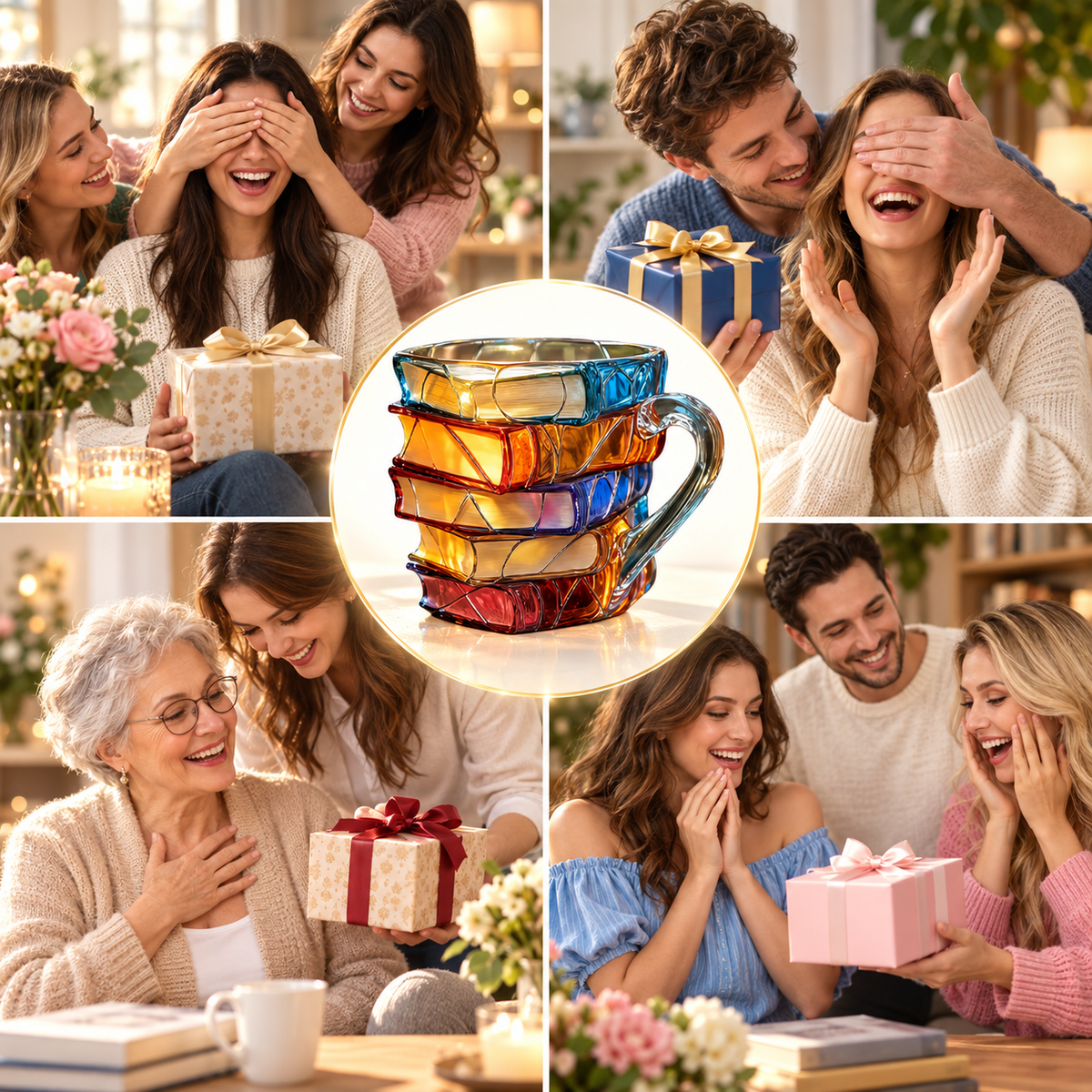 ⏰Limited Stock 50% OFF -📚 Hand-Painted 3D Book Stack Glass Mug