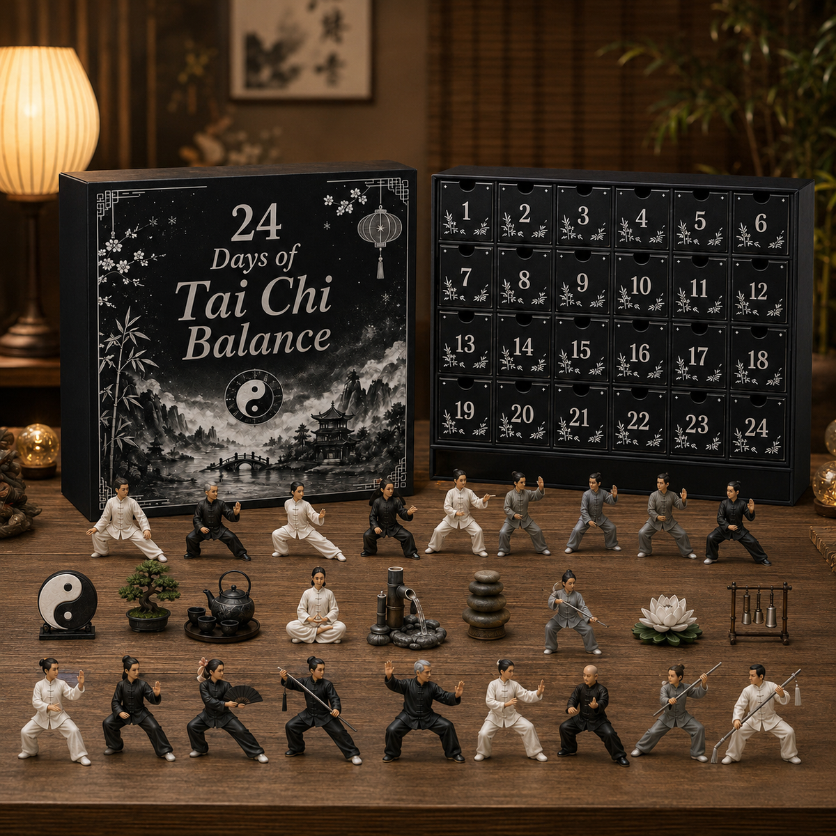 Complete Tai Chi figure collection displayed at home