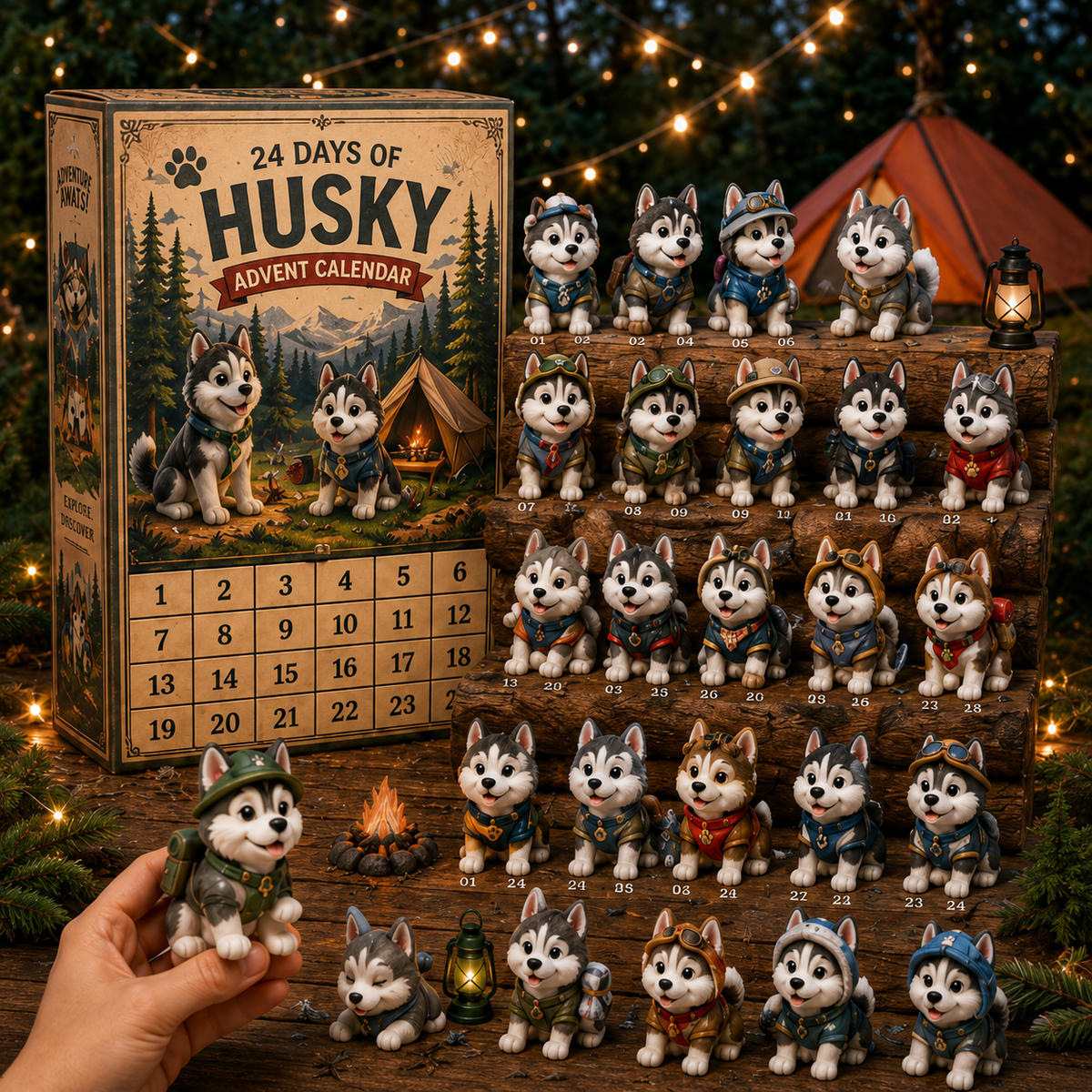 🎄🐕Christmas Gift For Kids – 24 Days Sled Dog Surprise Calendar With Cute Arctic Puppy Collection