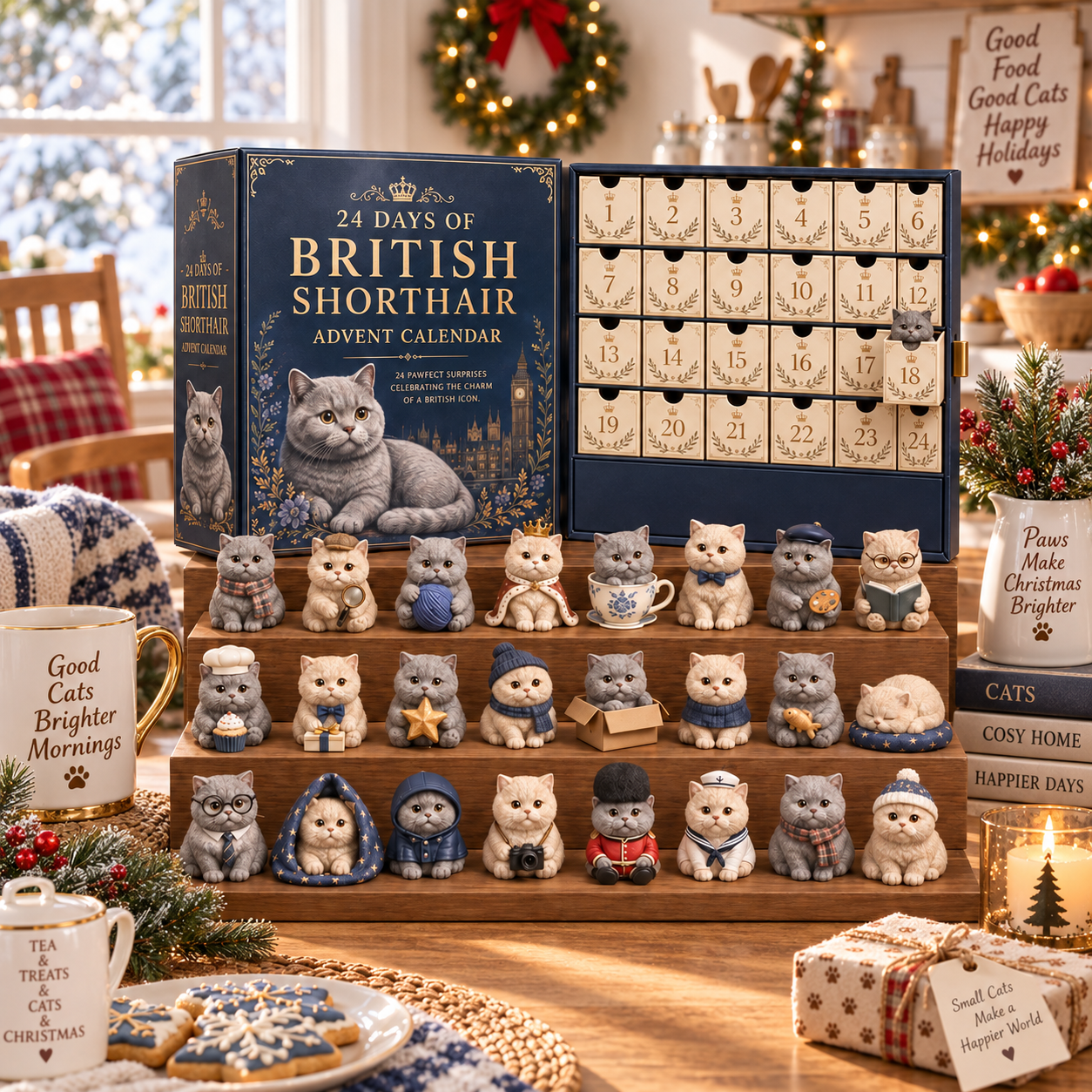 British Shorthair Christmas collection display