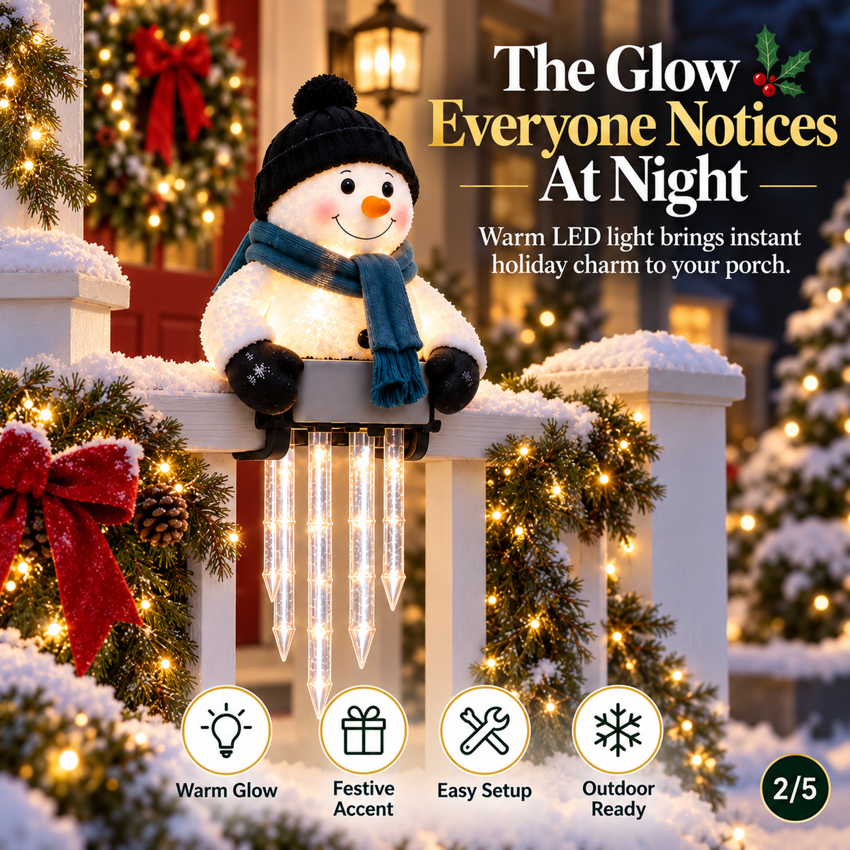 WinterGlow Snowman railing light