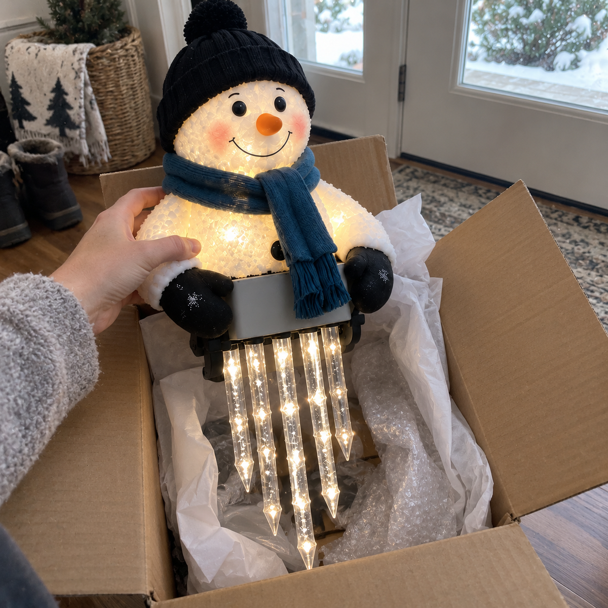 WinterGlow Snowman Icicle Light Christmas porch
