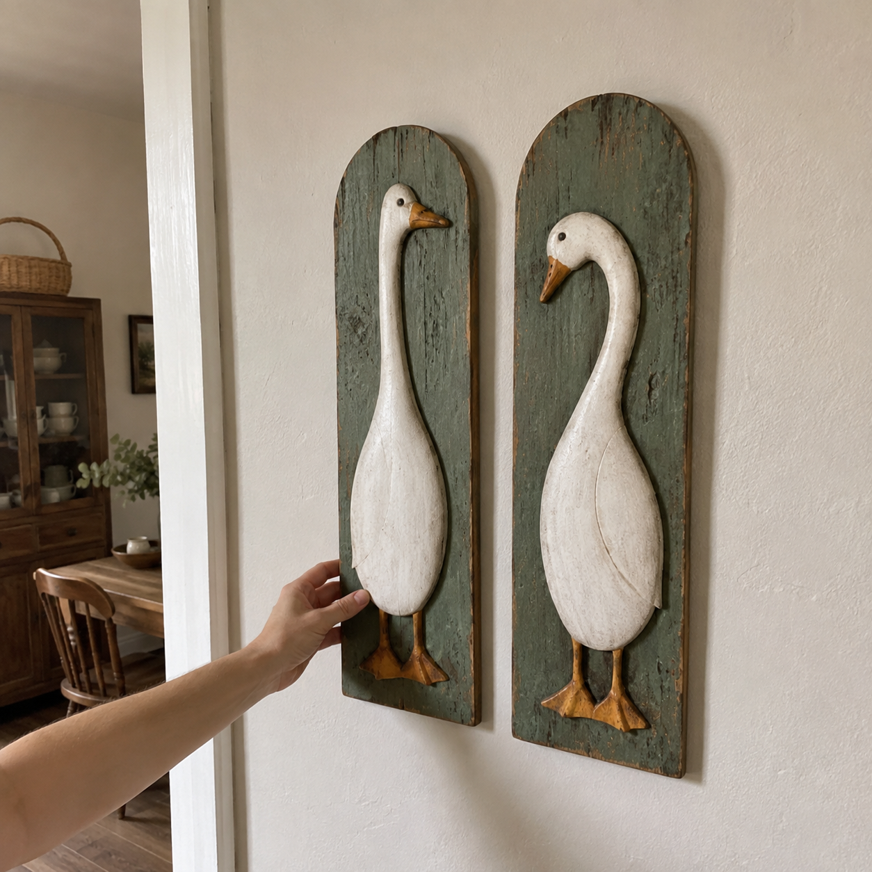 🪿 Rustic Farmhouse Goose Wall Art Set of 2 | Handcrafted Vintage Country Home Decor
