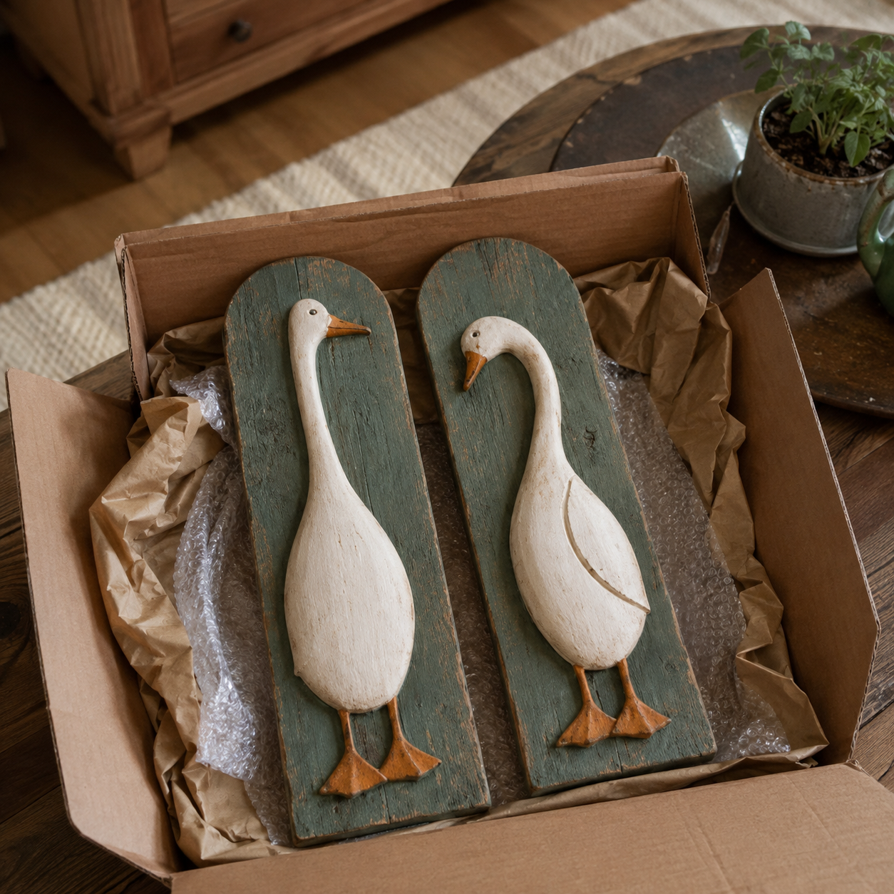 🪿 Rustic Farmhouse Goose Wall Art Set of 2 | Handcrafted Vintage Country Home Decor