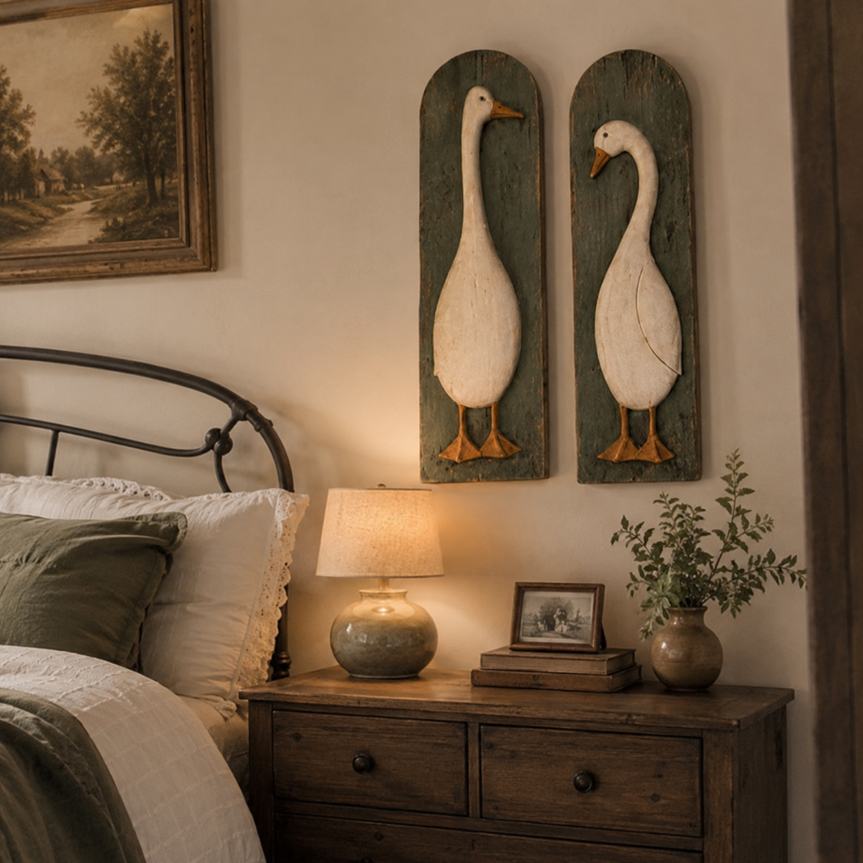 🪿 Rustic Farmhouse Goose Wall Art Set of 2 | Handcrafted Vintage Country Home Decor
