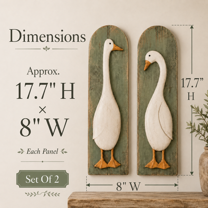 🪿 Rustic Farmhouse Goose Wall Art Set of 2 | Handcrafted Vintage Country Home Decor