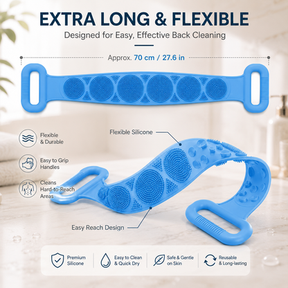 🚿 Double-Sided Silicone Back Scrubber – Long Exfoliating Bath Brush