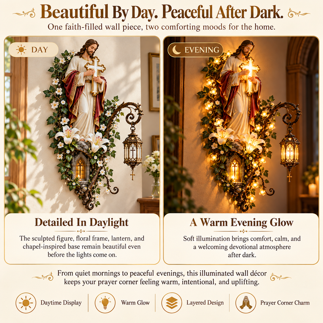 Jesus Lighted Wall Decor – Glowing Cross Christian Home Art ✝️✨