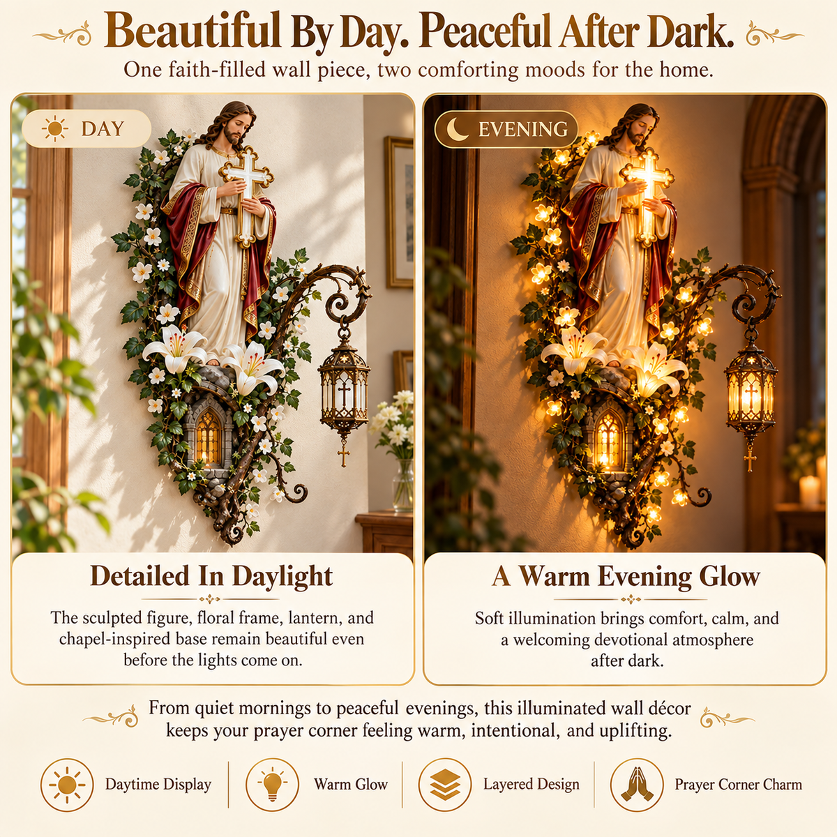 Jesus Lighted Wall Decor – Glowing Cross Christian Home Art ✝️✨