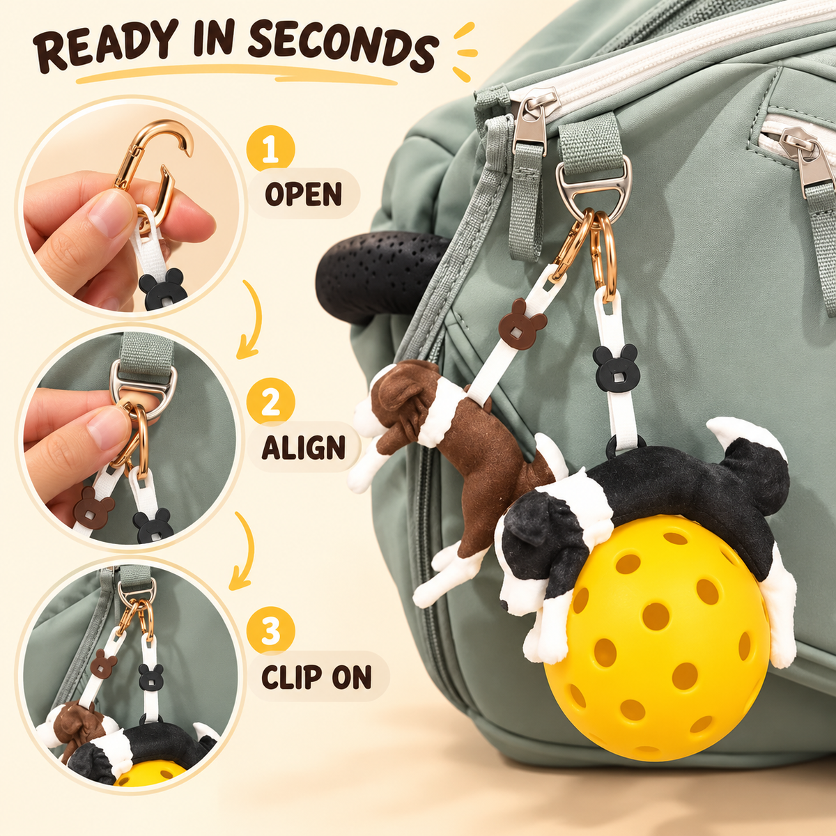 2PCS🐶 Dog Tennis Ball Charm Clip – Cute Pet Bag & Harness Accessory
