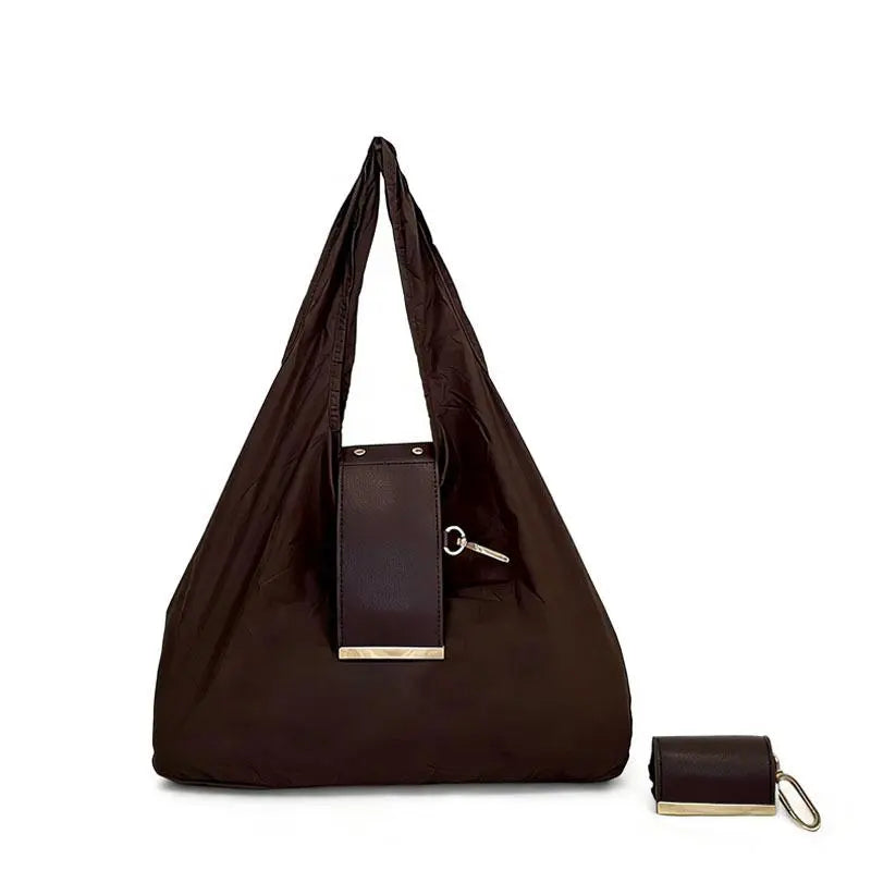 Coffee brown foldable keychain tote bag