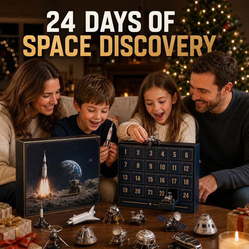 Family opening Space Exploration Advent Calendar together