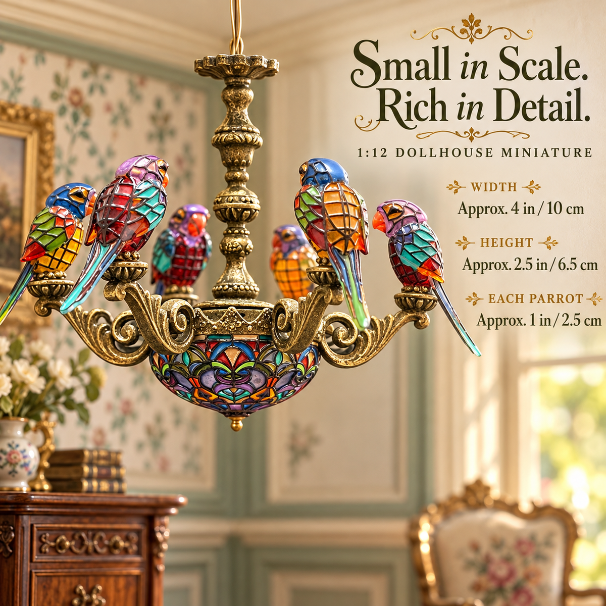 Dimensions of the 1:12 miniature chandelier