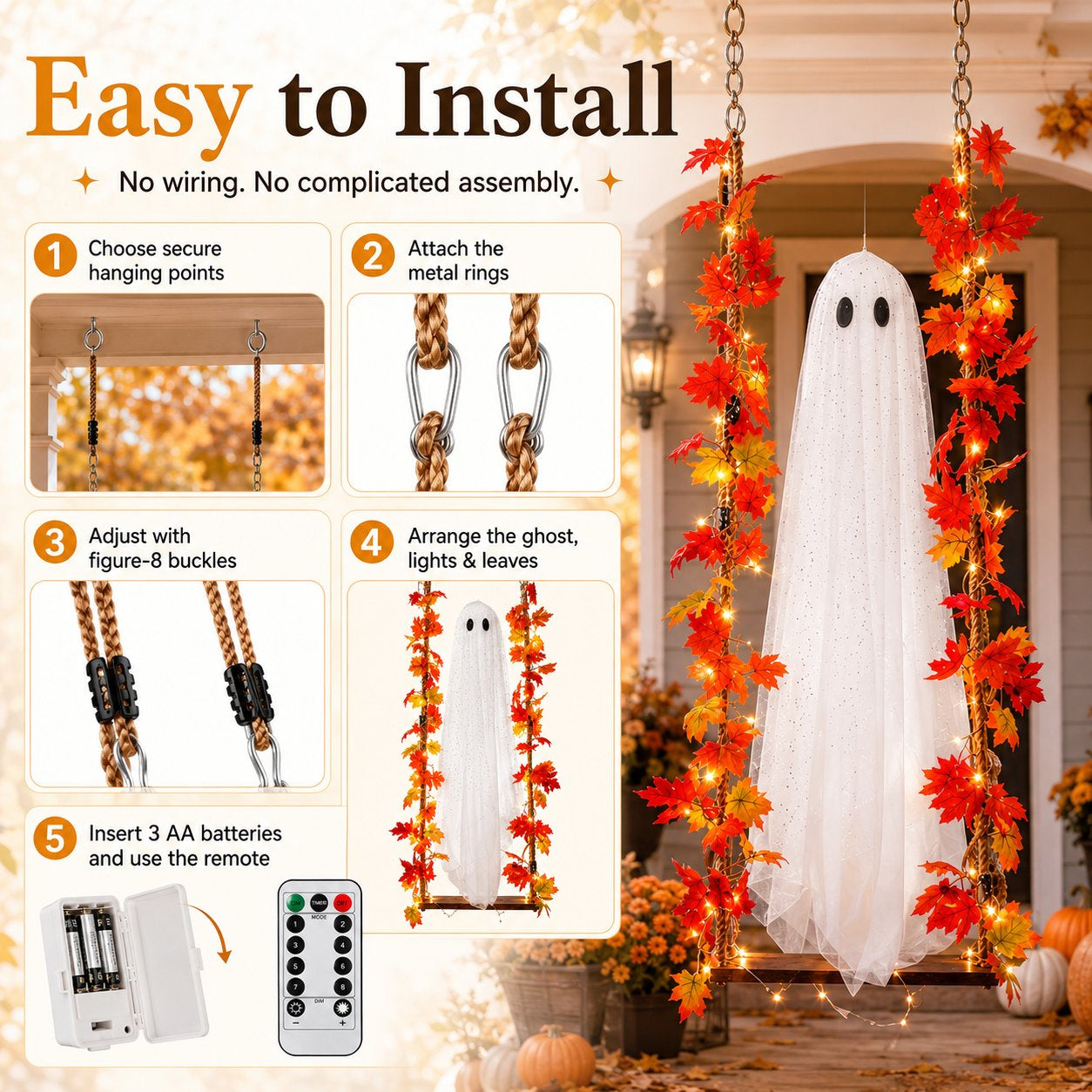 👻Free Shipping🍁Light-Up Maple Ghost Swing Halloween Decoration