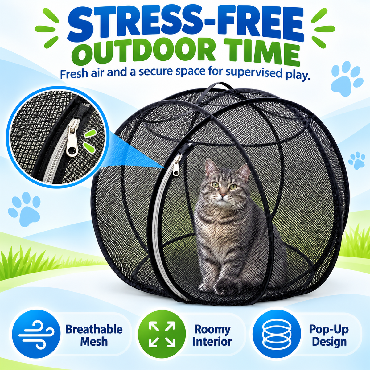 🐱🌿 FreshAir Cat Haven™ | Outdoor Explorer Mesh Playpen
