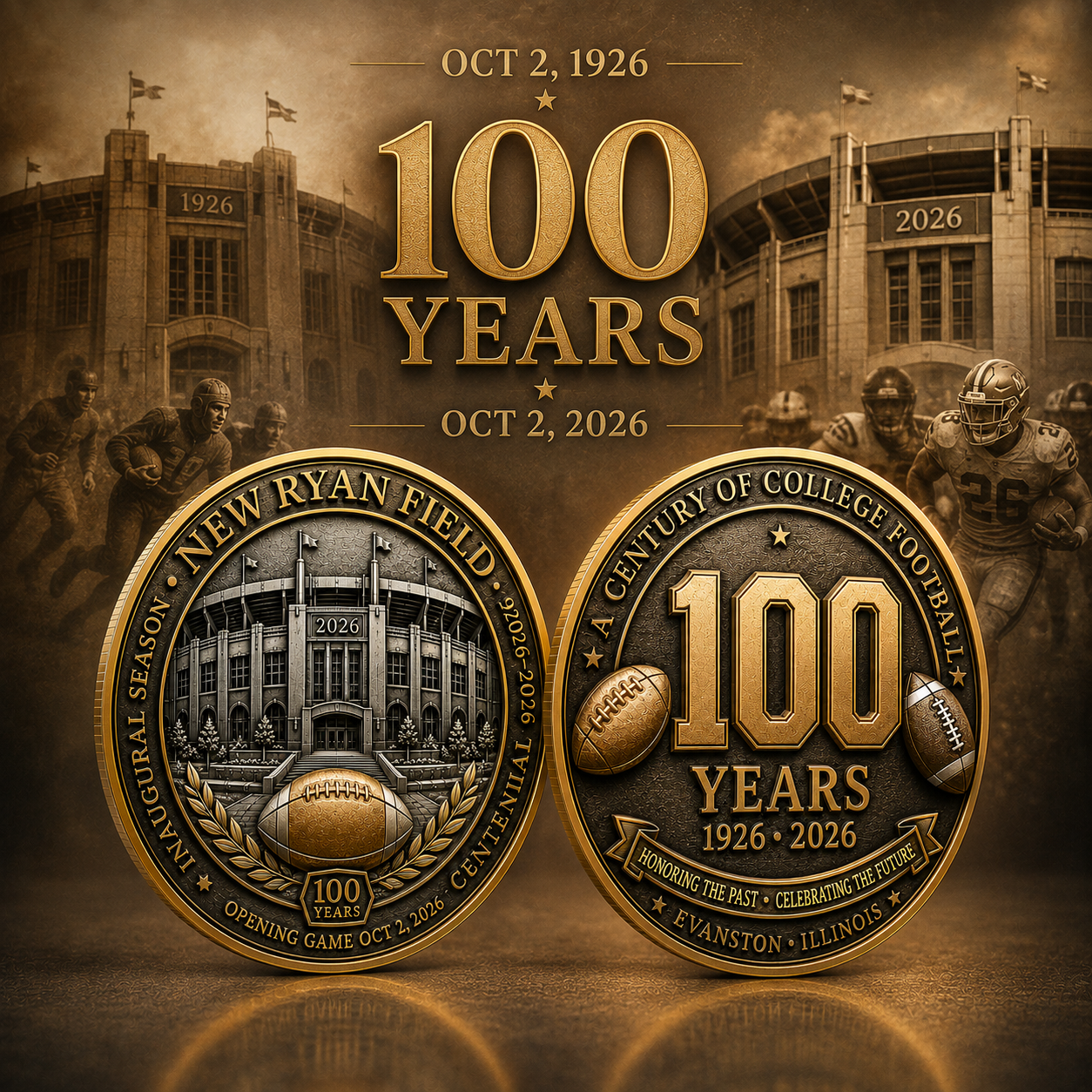 🏈 New Ryan Field 2026 Centennial Commemorative Coin | 100 Years 1926–2026 🏟️