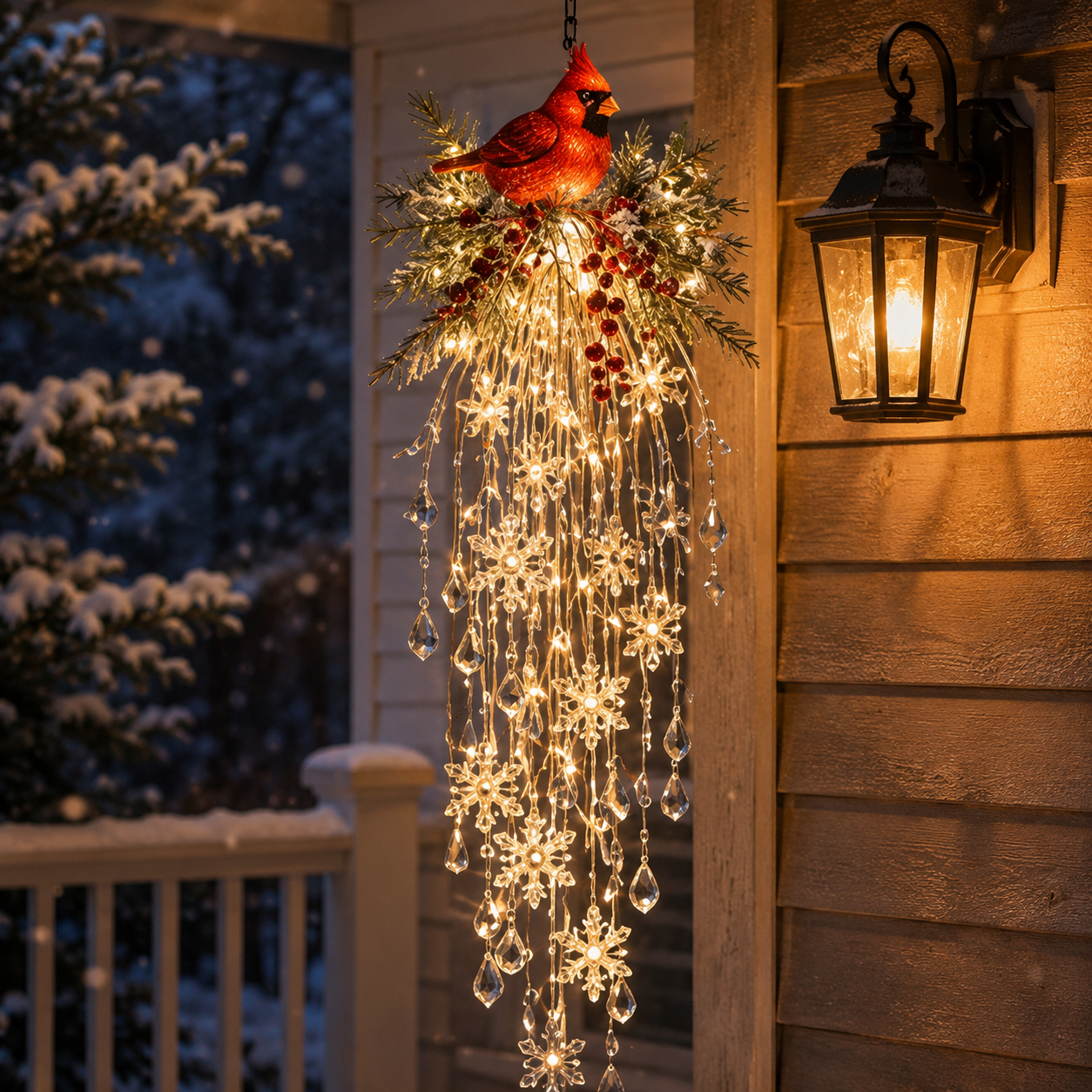 Crystal Cascade Christmas Light – Hanging Snowflake & Crystal LED Porch Décor ✨❄️