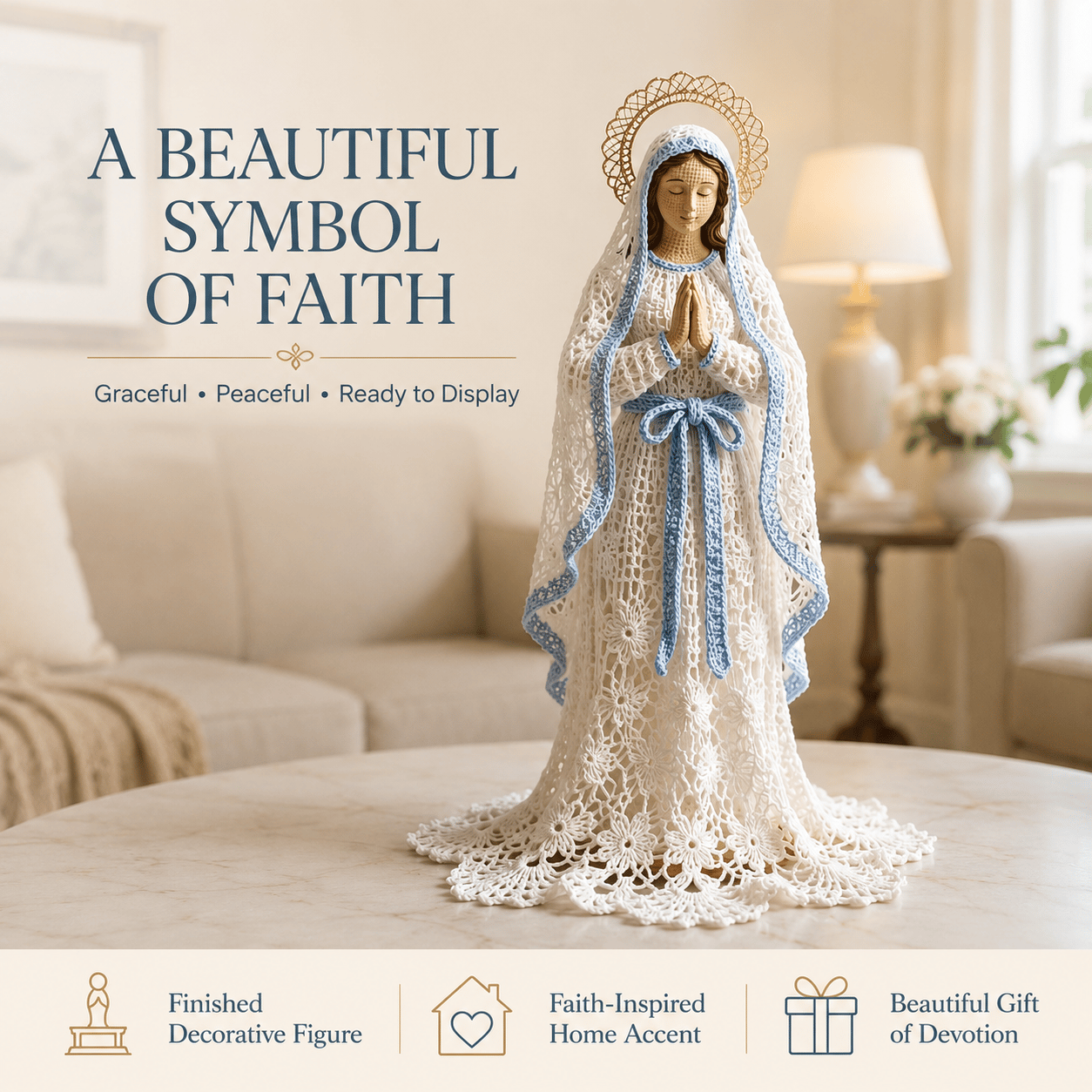 ⏳ Last Day 49% OFF – ✝️ Blessed Mother, Jesus & Guardian Angel | Lace-Inspired Faith Figure Collection 🤍✨