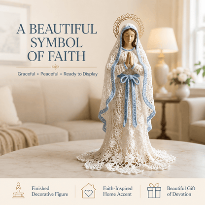 ⏳ Last Day 49% OFF – ✝️ Blessed Mother, Jesus & Guardian Angel | Lace-Inspired Faith Figure Collection 🤍✨