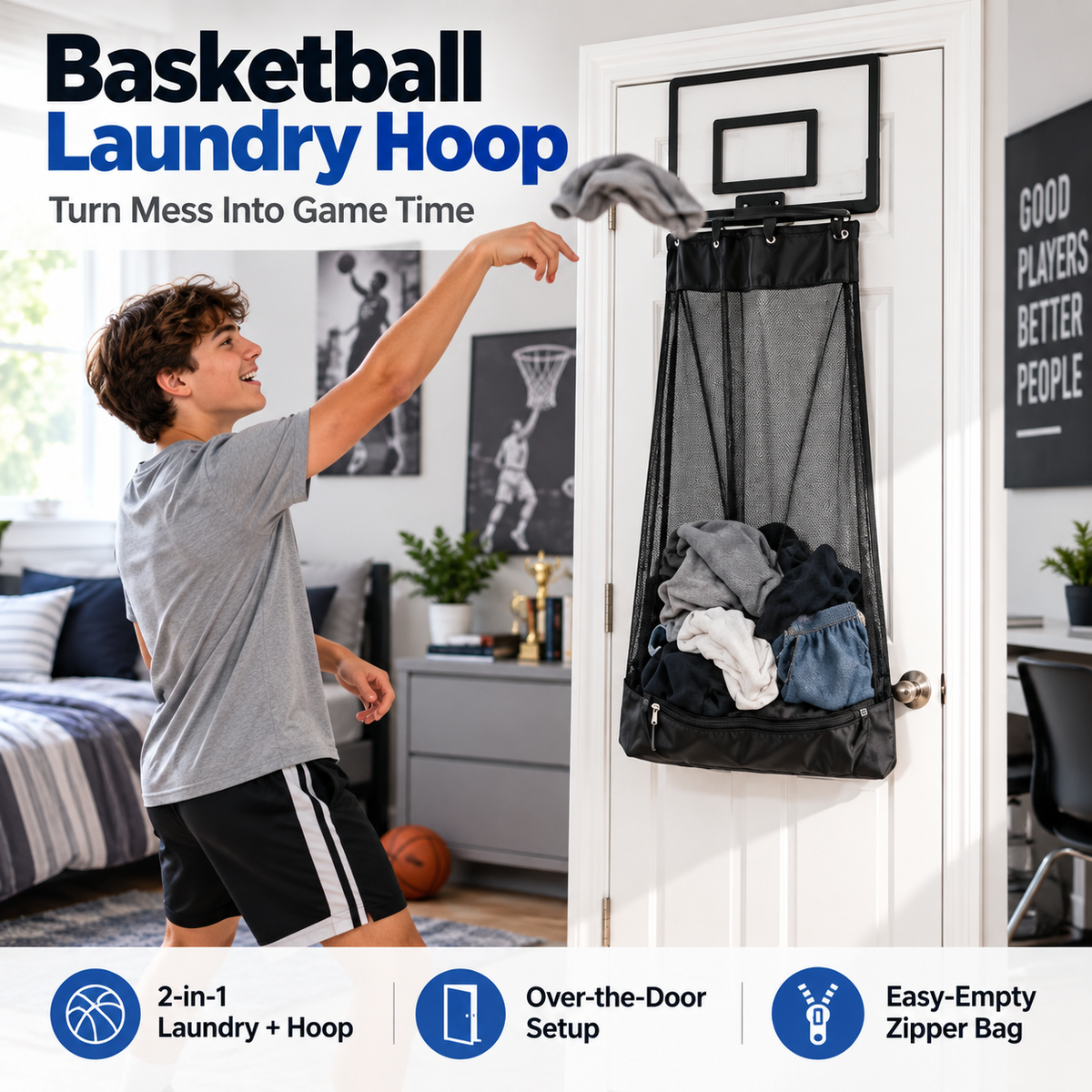 🏀 HoopDrop™ Basketball Laundry Hoop — Turn Mess Into Game Time