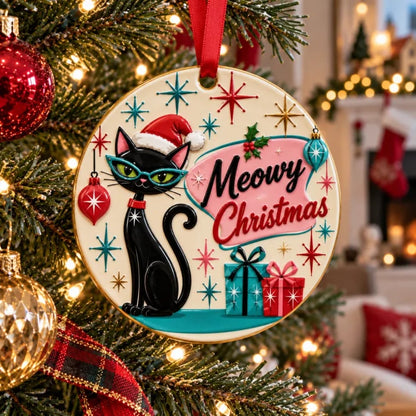 Vintage Mid-Century Black Cat Christmas Ornaments