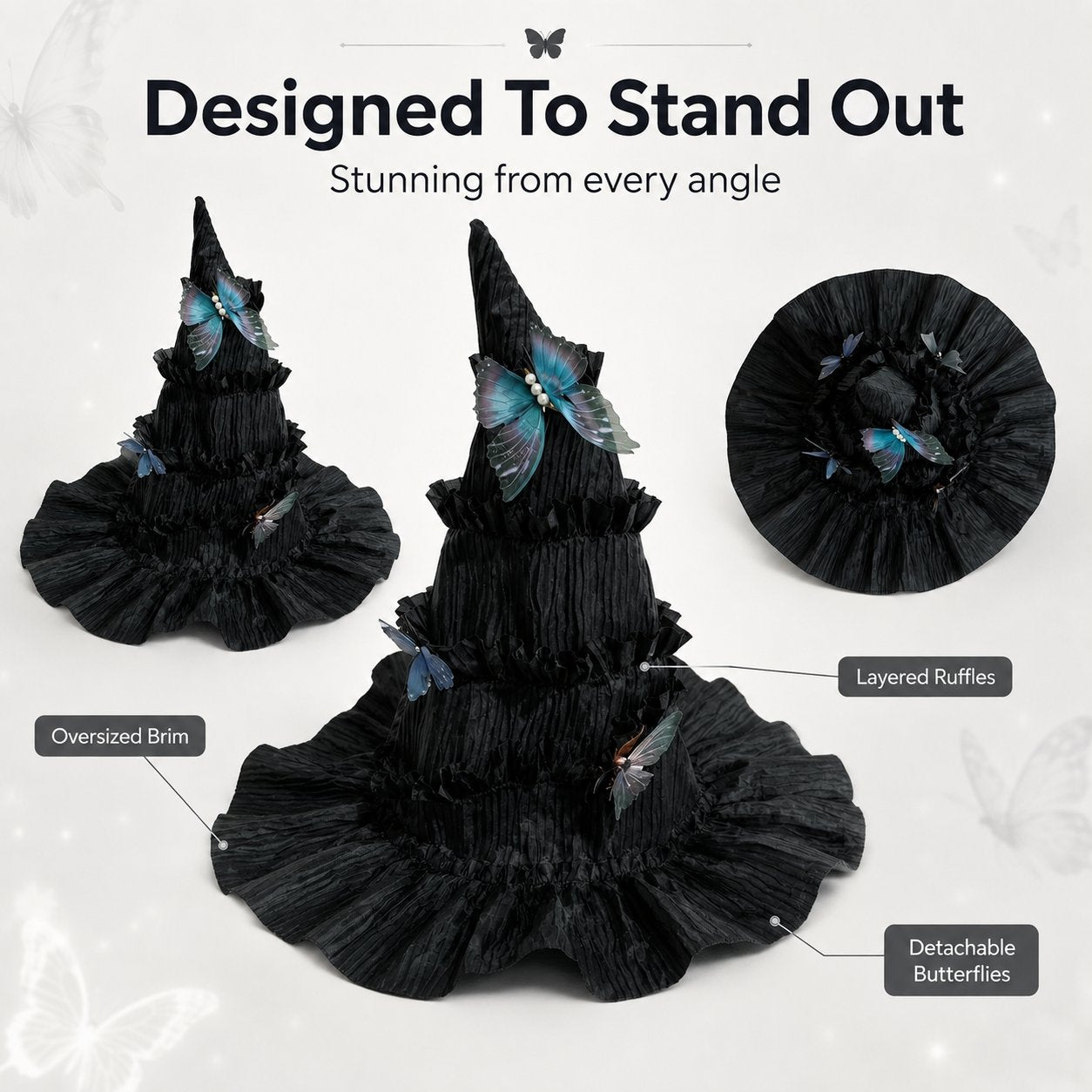 🦋 🧙Mystical Butterfly Witch Hat – 🖤Enchant Your Halloween Look(📦Buy 3 Free Shipping)