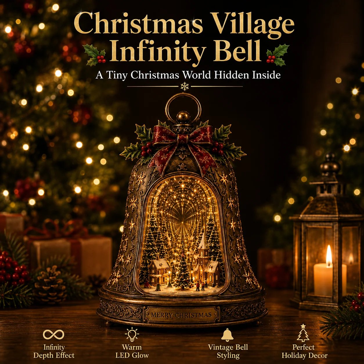 🎄 Christmas Village Infinity Bell – Lighted 3D Holiday Decor