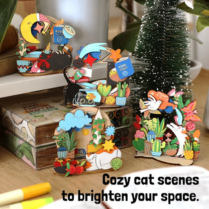 🎨 Beginner-Friendly 2-Collection Wood Painting Craft DIY Kit | Complete Bundle with 195 Pre-Cut Wooden Pieces, 24 Acrylic Colors & Adhesive Dots Included 💕