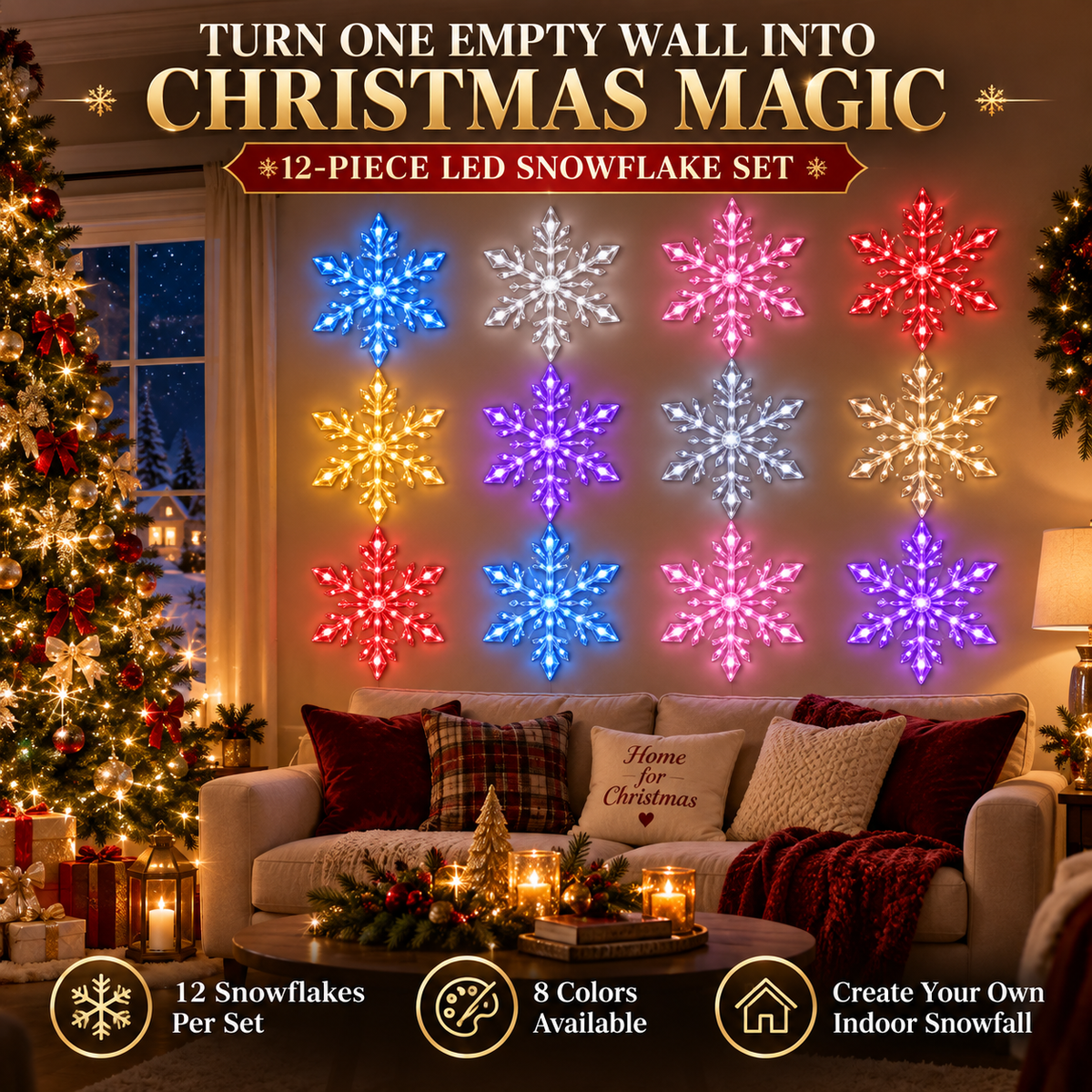 12-piece LED Snowflake Wall Light Set