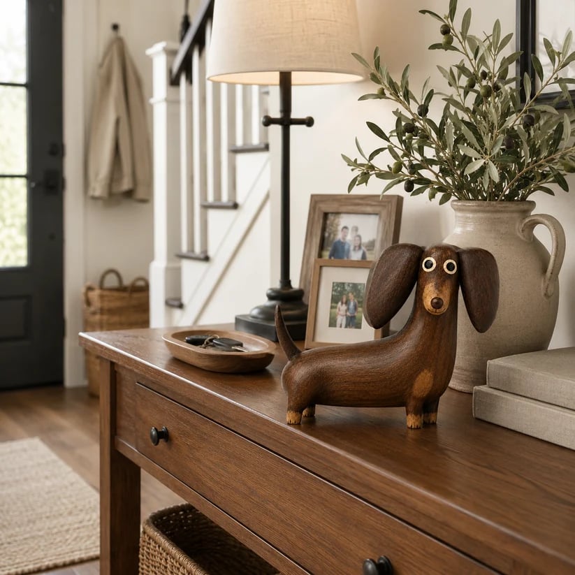 💡Whimsical Wood-Look Dachshund Sculpture