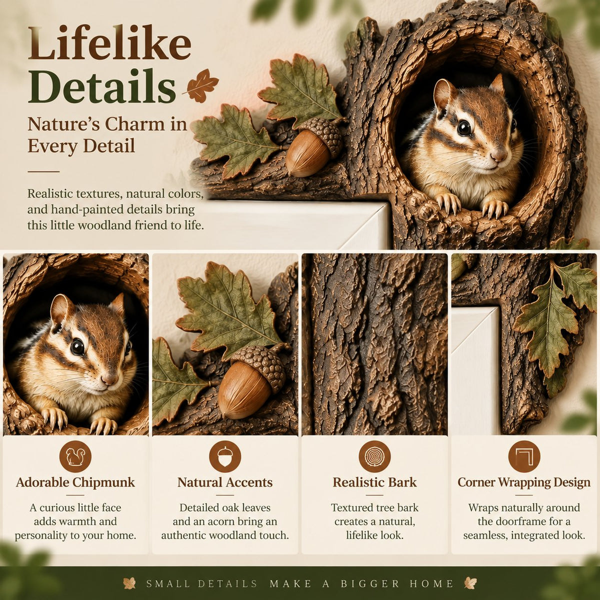 ⏰LAST DAY 50% OFF -🌿 Woodland Peekaboo Door Topper – 3D Tree Hollow Animal Doorframe Decor