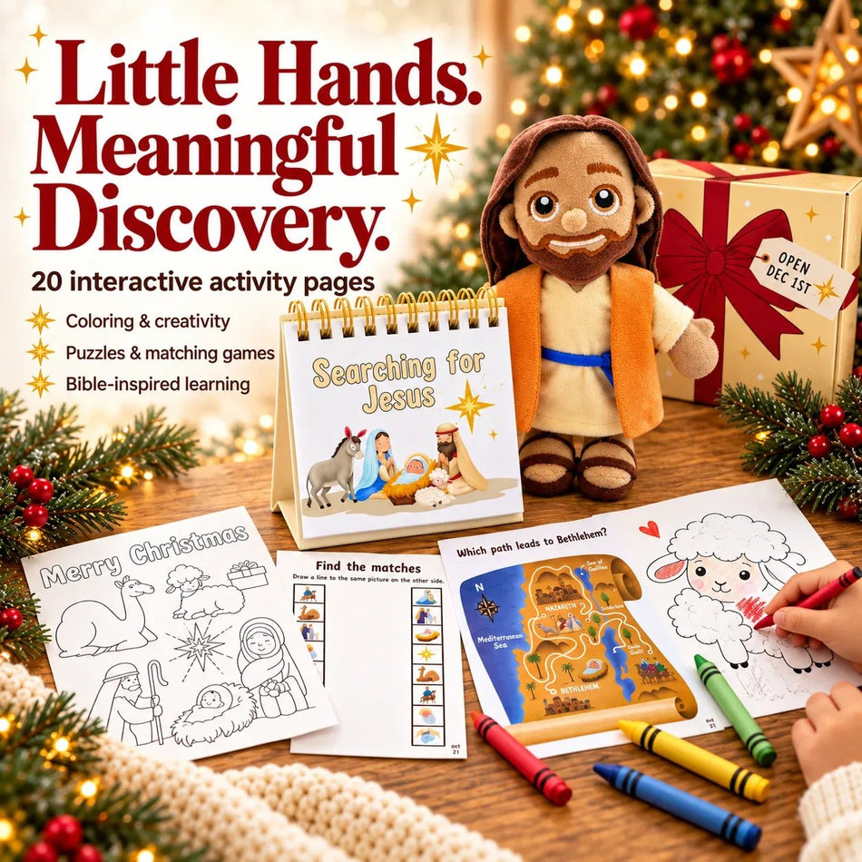Jesus Advent Set with Christmas coloring pages, puzzles and matching activities