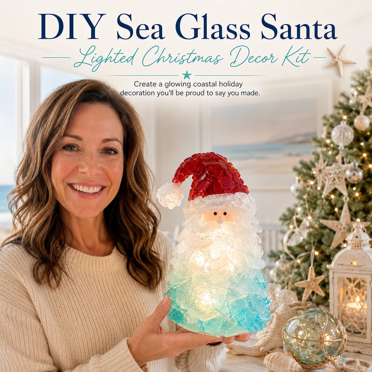 DIY lighted sea glass Santa Christmas decor kit