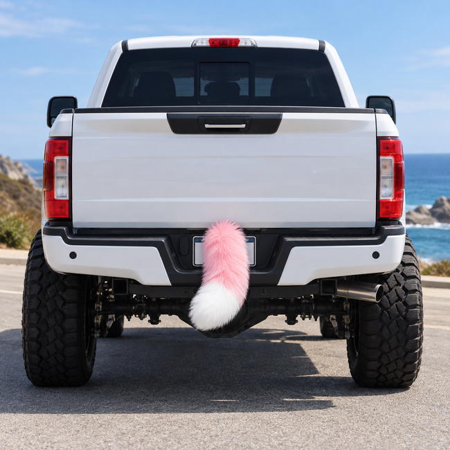 Pink tail with a white tip on a white pickup