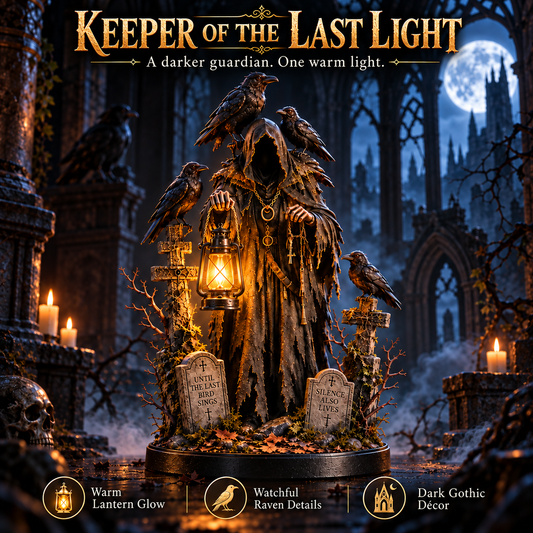 🐦‍⬛ Keeper of the Last Light – Raven Guardian Lantern Statue