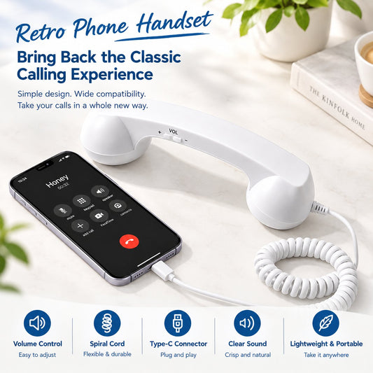 🔥Last Day 49% OFF - Retro Phone Handset for iPhone & Android | Vintage Type-C Wired Phone Receiver with Mic & Volume Control