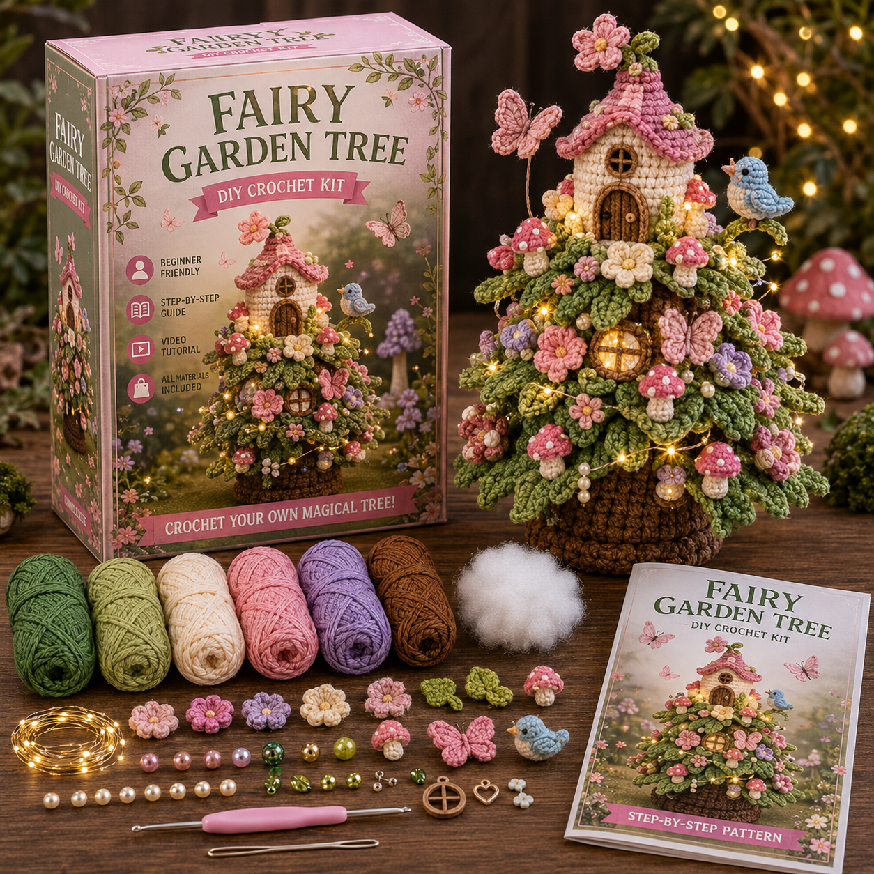 ✨🧚 Fairy Garden Tree DIY Crochet Kit 🌸🍓🍄🐝