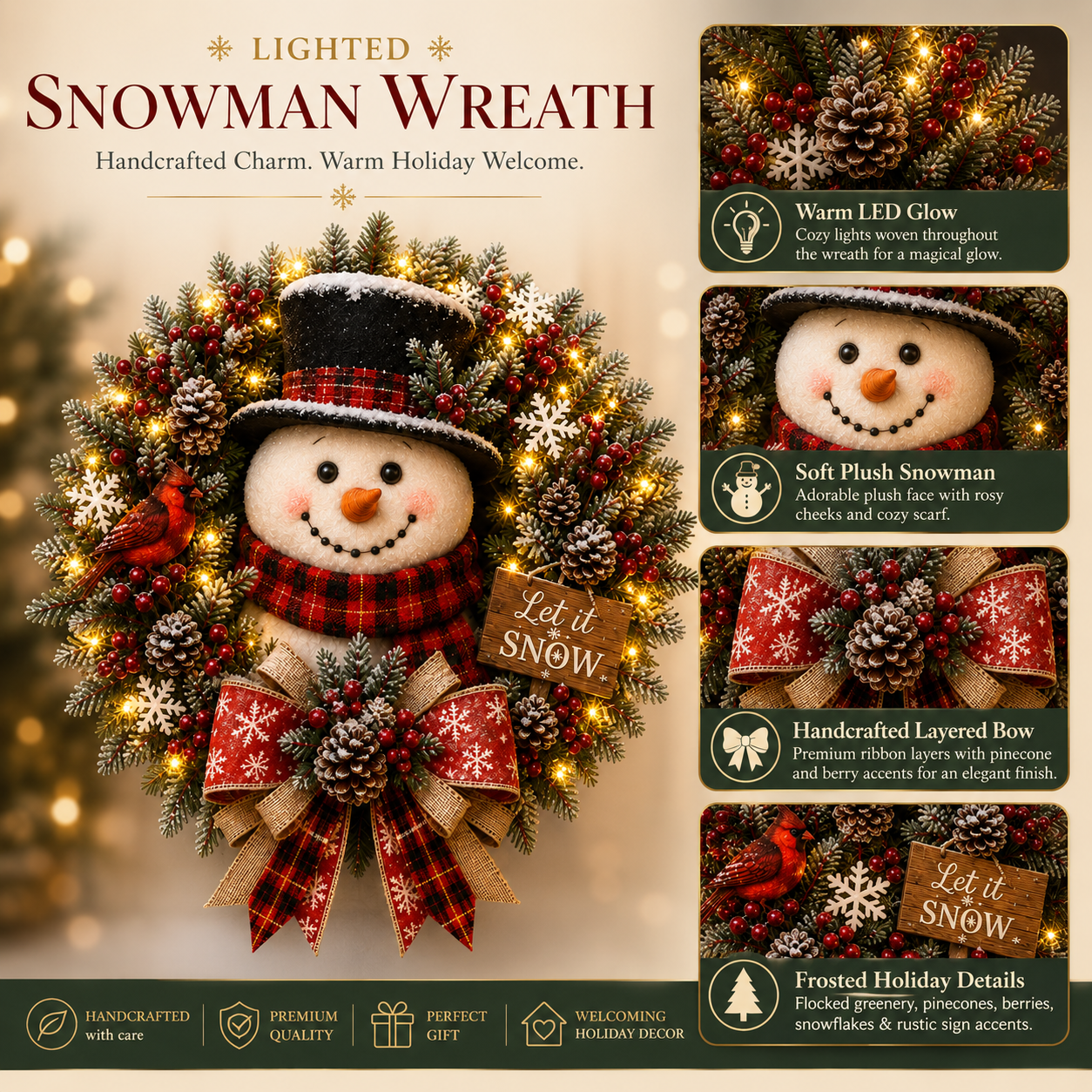 ✨✨Hot Sale 55% OFF⛄ Snowman Lighted Christmas Wreath™ – Festive Holiday Door Decor