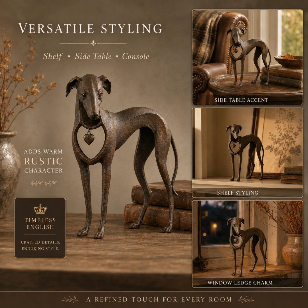 Textured iron sighthound sculpture detail