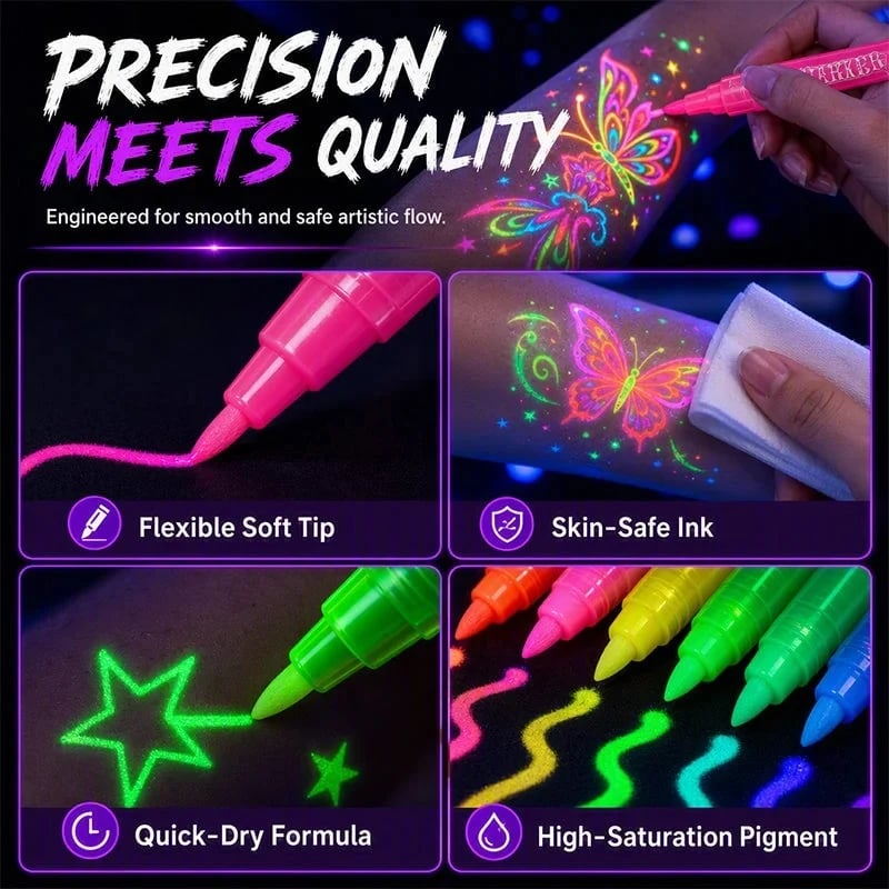 ✨ Neon Glow Body Art Pens – Colorful Party Tattoo Drawing Set