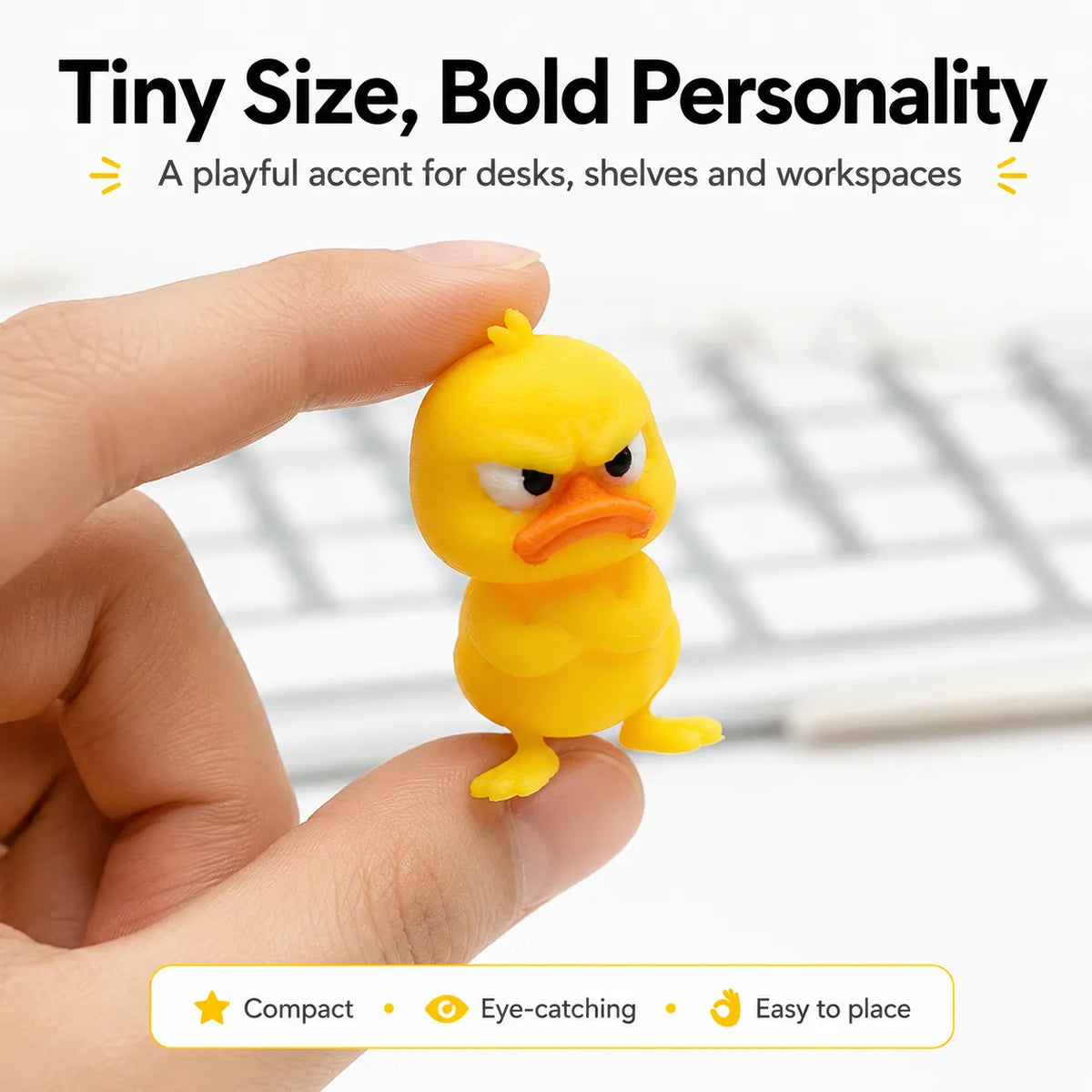 Mini Angry Duck shown between fingers for size reference