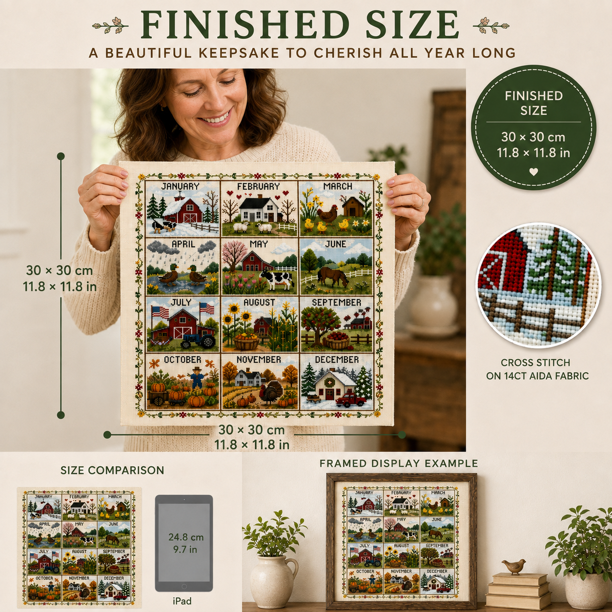 🧵 A Year in Stitches | 12-Month Seasonal Cross Stitch Kit 🌿