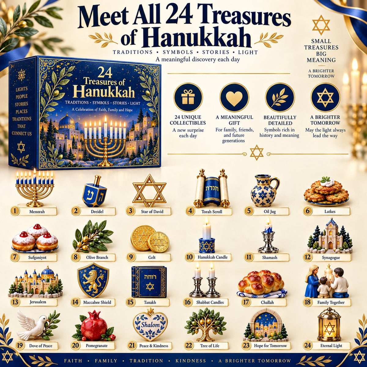 24 Treasures of Hanukkah – Traditions, Symbols & Light Countdown Calendar